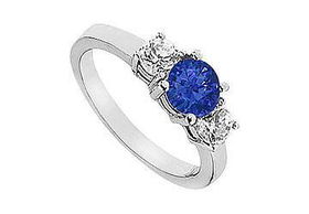 Sapphire and Diamond Engagement Ring : 14K White Gold - 1.25 CT TGW - Ring Size 9.5sapphire 