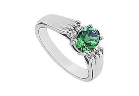 Emerald and Diamond Ring : 14K White Gold - 1.25 CT TGW - Ring Size 9.5emerald 