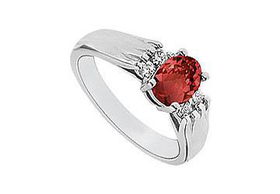 Ruby and Diamond Ring : 14K White Gold - 1.25 CT TGW - Ring Size 9.5ruby 