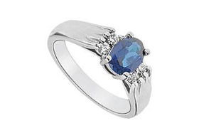 Sapphire and Diamond Ring : 14K White Gold - 1.25 CT TGW - Ring Size 9.5sapphire 