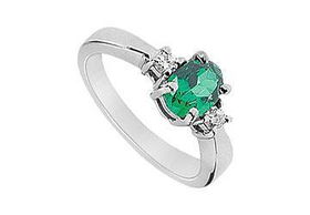 Emerald and Diamond Ring : 14K White Gold - 1.10 CT TGW - Ring Size 9.5emerald 