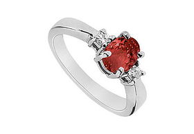 Ruby and Diamond Ring : 14K White Gold - 1.10 CT TGW - Ring Size 9.5ruby 