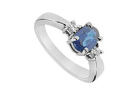 Sapphire and Diamond Ring : 14K White Gold - 1.10 CT TGW - Ring Size 9.5sapphire 