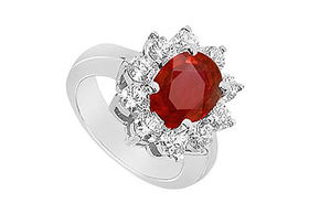 Ruby and Diamond Engagement Ring : 14K White Gold - 2.50 CT TGW - Ring Size 9.5ruby 