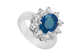 Sapphire and Diamond Engagement Ring : 14K White Gold - 2.50 CT TGW - Ring Size 9.5sapphire 