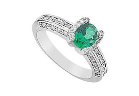 Emerald and Diamond Ring : 14K White Gold - 1.50 CT TGW - Ring Size 9.5emerald 