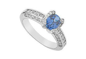 Sapphire and Diamond Ring : 14K White Gold - 1.50 CT TGW - Ring Size 9.5sapphire 