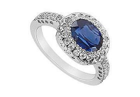 Sapphire and Diamond Ring : 14K White Gold - 1.50 CT TGW - Ring Size 9.5sapphire 