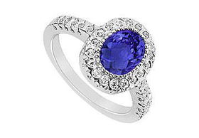 Sapphire and Diamond Engagement Ring : 14K White Gold - 1.50 CT TGW - Ring Size 9.5sapphire 