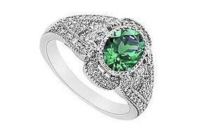 Emerald and Diamond Ring : 14K White Gold - 1.50 CT TGW - Ring Size 9.5emerald 