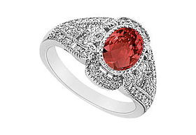 Ruby and Diamond Ring : 14K White Gold - 1.50 CT TGW - Ring Size 9.5ruby 