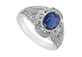 Sapphire and Diamond Ring : 14K White Gold - 1.50 CT TGW - Ring Size 9.0sapphire 