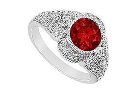 Ruby and Diamond Engagement Ring : 14K White Gold - 1.25 CT TGW - Ring Size 9.0ruby 