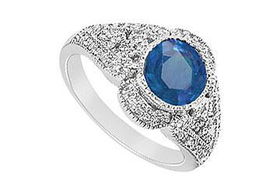 Sapphire and Diamond Engagement Ring : 14K White Gold - 1.25 CT TGW - Ring Size 9.0sapphire 