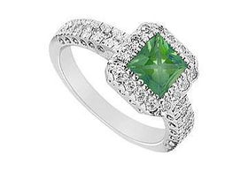 Emerald and Diamond Engagement Ring : 14K White Gold - 1.50 CT TGW - Ring Size 9.0emerald 