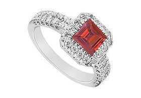 Ruby and Diamond Engagement Ring : 14K White Gold - 1.50 CT TGW - Ring Size 9.0ruby 