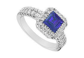 Sapphire and Diamond Engagement Ring : 14K White Gold - 1.50 CT TGW - Ring Size 9.0sapphire 