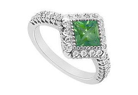 Emerald and Diamond Engagement Ring : 14K White Gold - 1.50 CT TGW - Ring Size 9.0emerald 