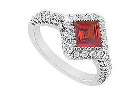 Ruby and Diamond Engagement Ring : 14K White Gold - 1.50 CT TGW - Ring Size 9.0ruby 