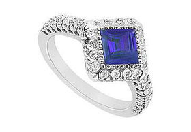 Sapphire and Diamond Engagement Ring : 14K White Gold - 1.50 CT TGW - Ring Size 9.0sapphire 