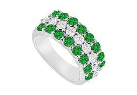 Emerald and Diamond Wedding Band : 14K White Gold - 1.25 CT TGW - Ring Size 9.0emerald 