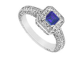 Sapphire and Diamond Engagement Ring : 14K White Gold - 1.25 CT TGW - Ring Size 9.0sapphire 