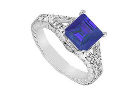 Sapphire and Diamond Engagement Ring : 14K White Gold - 1.25 CT TGW - Ring Size 9.5sapphire 