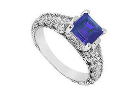 Sapphire and Diamond Engagement Ring : 14K White Gold - 1.25 CT TGW - Ring Size 9.5sapphire 