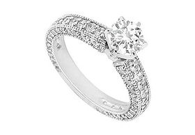 Diamond Engagement Ring : 14K White Gold - 1.50 CT Diamonds - Ring Size 9.5diamond 