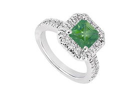 Emerald and Diamond Engagement Ring : 14K White Gold - 1.00 CT TGW - Ring Size 9.0emerald 