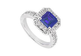 Sapphire and Diamond Engagement Ring : 14K White Gold - 1.00 CT TGW - Ring Size 9.5sapphire 