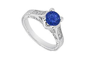 Sapphire and Diamond Engagement Ring : 14K White Gold - 1.00 CT TGW - Ring Size 9.5sapphire 