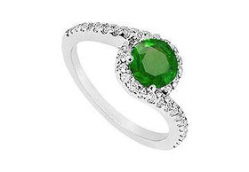 Emerald and Diamond Engagement Ring : 14K White Gold - 0.75 CT TGW - Ring Size 9.5emerald 