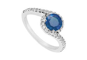 Sapphire and Diamond Engagement Ring : 14K White Gold - 0.75 CT TGW - Ring Size 9.5sapphire 