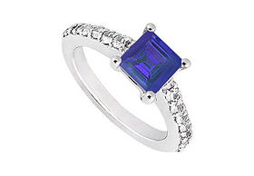 Sapphire and Diamond Engagement Ring : 14K White Gold - 1.00 CT TGW - Ring Size 9.5sapphire 