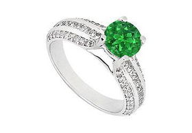 Emerald and Diamond Engagement Ring : 14K White Gold - 1.25 CT TGW - Ring Size 9.5emerald 