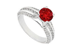 Ruby and Diamond Engagement Ring : 14K White Gold - 1.25 CT TGW - Ring Size 9.5ruby 