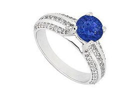 Sapphire and Diamond Engagement Ring : 14K White Gold - 1.25 CT TGW - Ring Size 9.5sapphire 