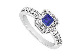 Sapphire and Diamond Engagement Ring : 14K White Gold - 0.50 CT TGW - Ring Size 9.5sapphire 