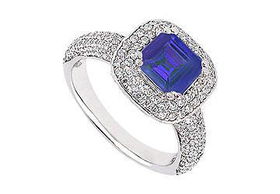 Sapphire and Diamond Engagement Ring : 14K White Gold - 1.50 CT TGW - Ring Size 9.5sapphire 