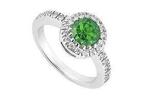 Emerald and Diamond Engagement Ring : 14K White Gold - 0.75 CT TGW - Ring Size 9.5emerald 