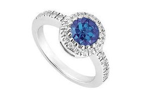 Sapphire and Diamond Engagement Ring : 14K White Gold - 0.75 CT TGW - Ring Size 9.5sapphire 