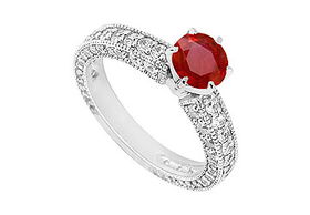 Ruby and Diamond Engagement Ring : 14K White Gold - 1.50 CT TGW - Ring Size 9.5ruby 