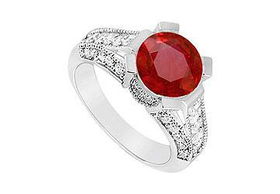 Ruby and Diamond Engagement Ring : 14K White Gold - 1.00 CT TGW - Ring Size 9.5ruby 