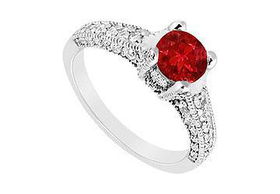 Ruby and Diamond Engagement Ring : 14K White Gold - 1.25 CT TGW - Ring Size 9.5ruby 