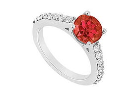 Ruby and Diamond Engagement Ring : 14K White Gold - 1.00 CT TGW - Ring Size 9.5ruby 