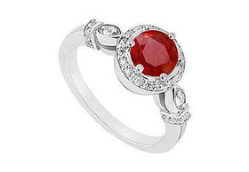 Ruby and Diamond Engagement Ring : 14K White Gold - 0.75 CT TGW - Ring Size 9.5ruby 