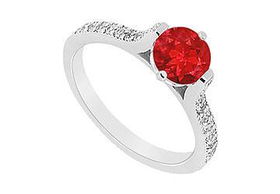 Ruby and Diamond Engagement Ring : 14K White Gold - 0.75 CT TGW - Ring Size 9.5ruby 