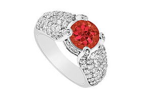 Ruby and Diamond Engagement Ring : 14K White Gold - 2.00 CT TGW - Ring Size 9.5ruby 