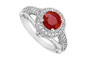 Ruby and Diamond Engagement Ring : 14K White Gold - 1.50 CT TGW - Ring Size 9.5ruby 